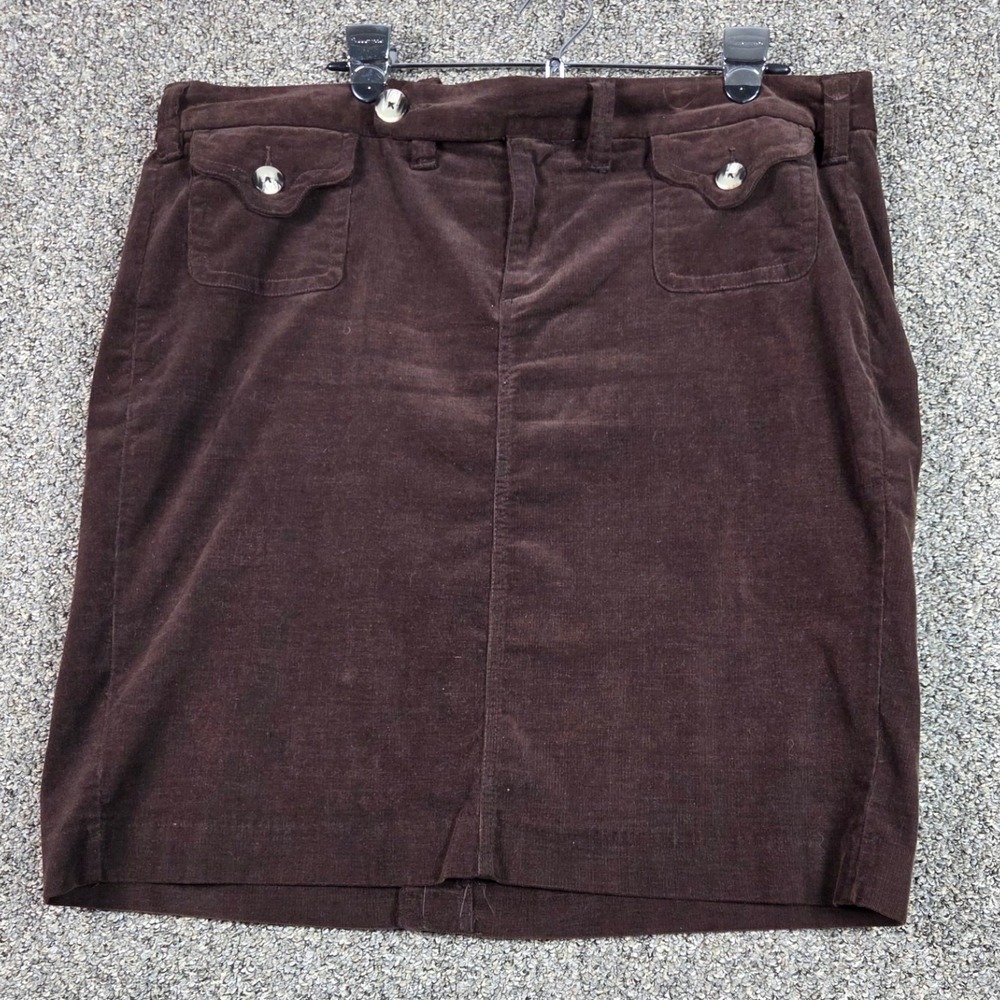 Avenue Corduroy Skirt Women 16 Brown Stretch Cotton Knee Length Front Pockets